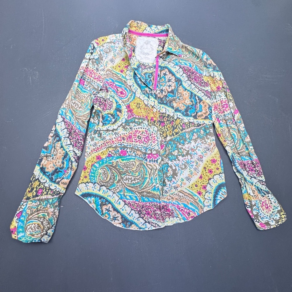 Cino Women's Medium Paisley Button Up Shirt Multicolor Long Sleeve 100% Cotton